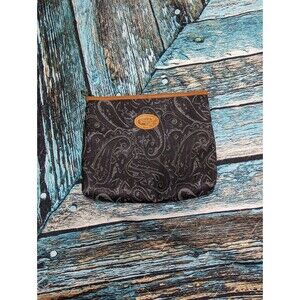 Vintage Paisley Black w Blue Details Makeup Bag Clutch Purse
